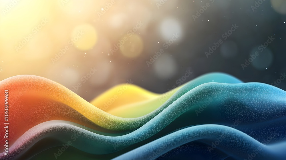 Poster Mesmerizing glowing gradient shapes in a dynamic array of vibrant rainbow hues creating a captivating digital backdrop or design element with a futuristic experimental and visually striking aesthetic