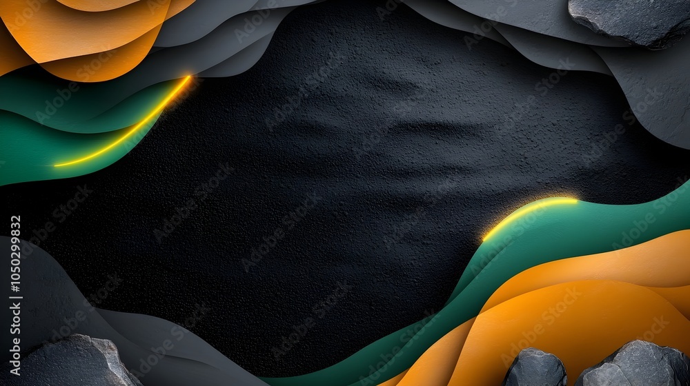 Aufkleber Visually striking abstract digital texture featuring a dynamic interplay of vibrant yellow and green glowing geometric shapes set against a grainy black and gradient background