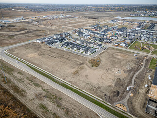 Aerial Drone View of Brighton Neighborhood in Saskatoon, Saskatchewan
