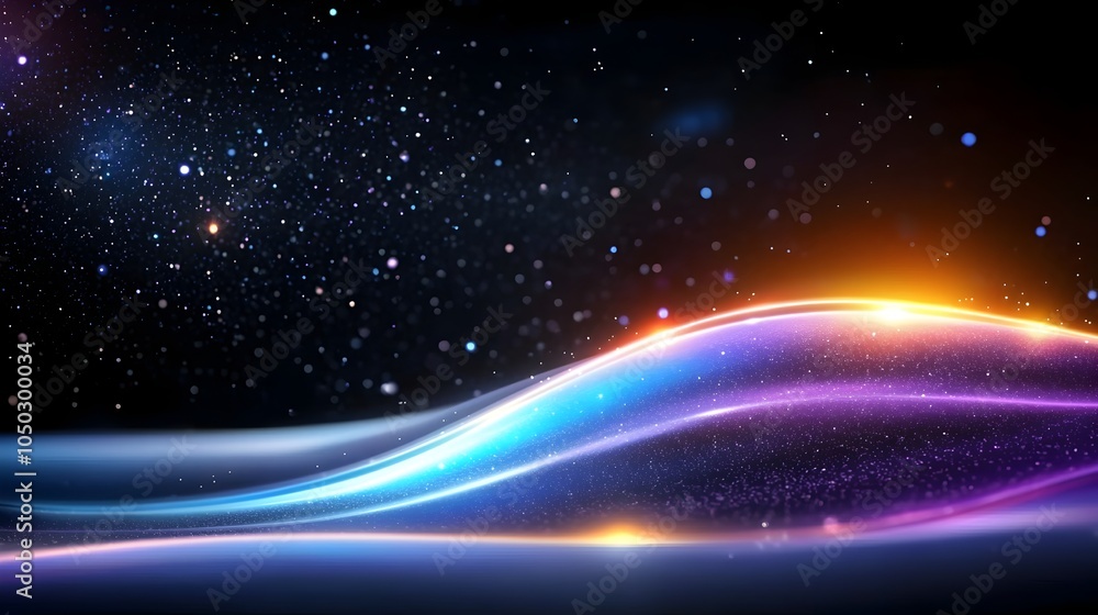 Poster futuristic abstract design with glowing gradient shapes in vibrant purple and blue set against a dar