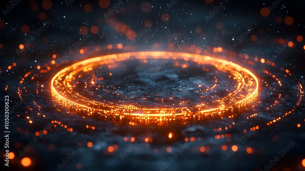 Aufkleber Futuristic abstract tech circle with flowing data streams and glowing circuits floating on a dark backdrop representing advanced big data and digital technology in a 3D digital environment