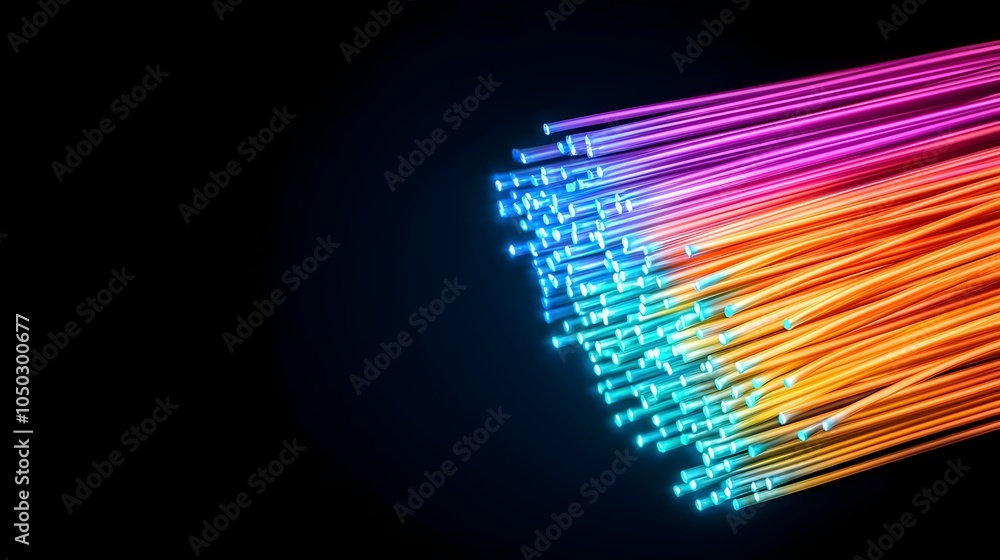 Leinwandbilder detailed view of a vivid array of multicolored fiber optic cables sharply illuminated against a deep