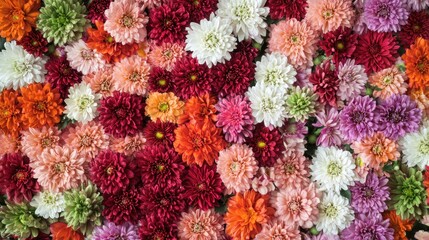 Flowers wall background with colorful chrysanthemums, perfect for decoration.