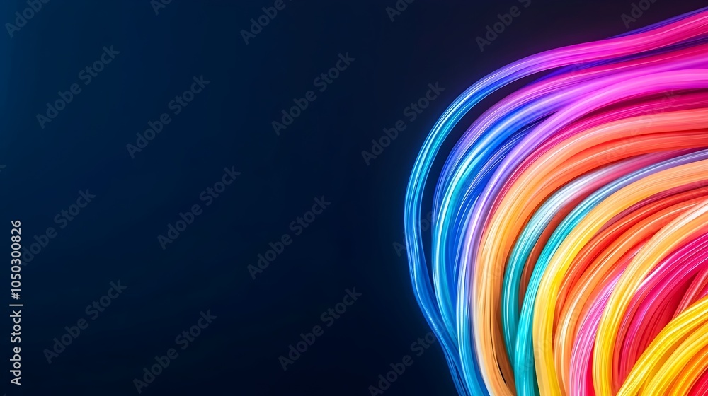 Poster Abstract macro photograph showcasing a mesmerizing array of illuminated colorful fiber optic strands against a dark backdrop creating a captivating visually striking texture and pattern with soft