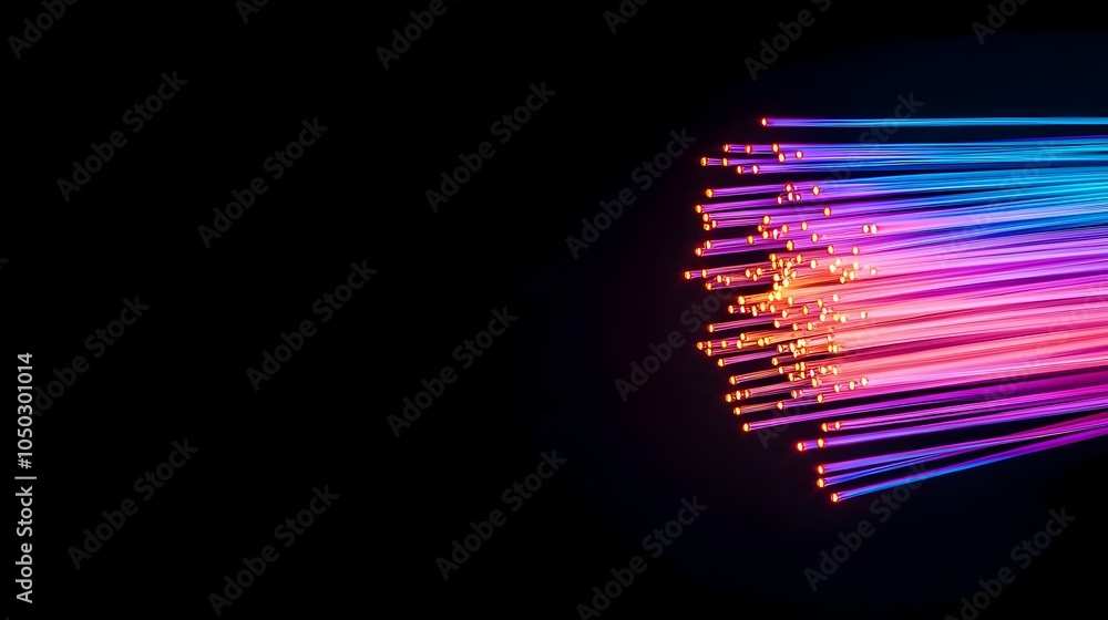 Poster captivating image showcasing the intricate beauty of brightly illuminated fiber optic cables in a st