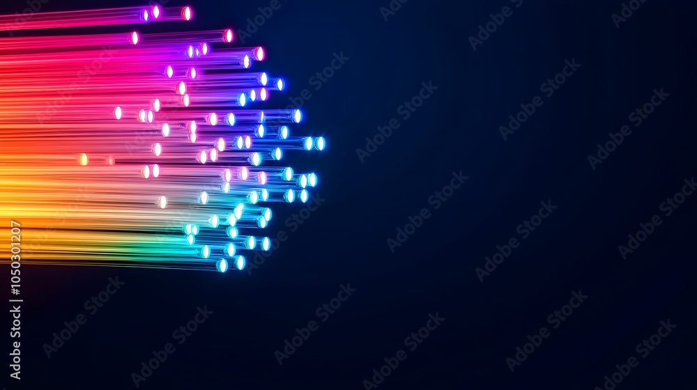 Aufkleber macro close up of fiber optic cables emitting a mesmerizing display of glowing rainbow colored light