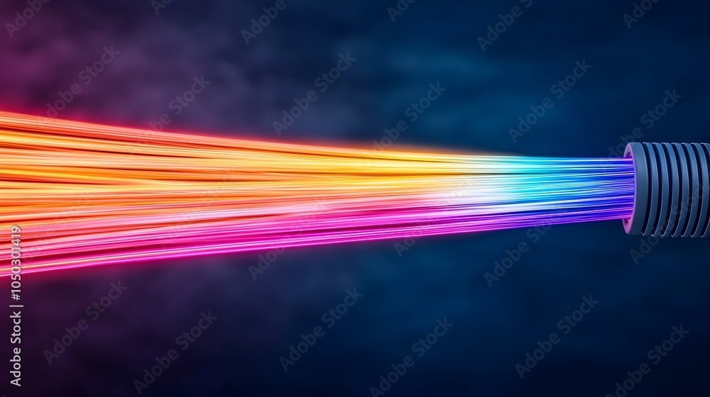 Poster stunning close up of glowing fiber optic cables with vivid pulsating colors delicately spreading acr