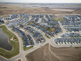 Aerial Drone View of Brighton Neighborhood in Saskatoon, Saskatchewan