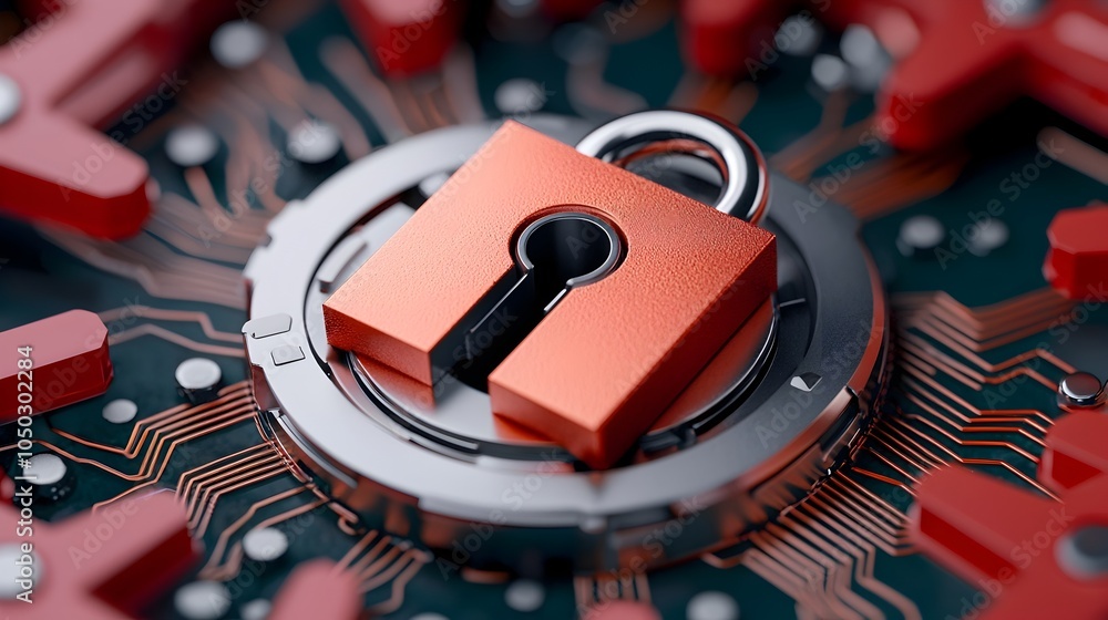 Poster Close up view of a secure lock within a high tech digital interface highlighting advanced cybersecurity protocols and encrypted communication across integrated systems