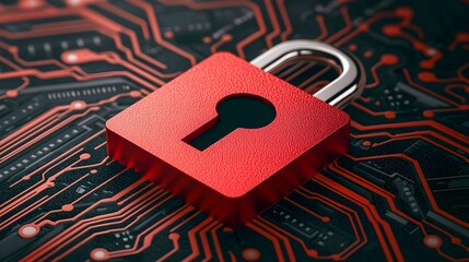 Advanced digital lock symbol embedded in a futuristic interface showcasing secure network protocols with encrypted data streams and high tech visuals