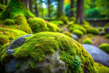 Moss-covered stones forming a natural, earthy background, featuring lush greenery and textures for eco-friendly and organic-themed designs.