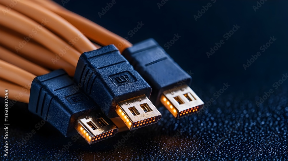 Fototapete Close up view of glowing RJ45 Ethernet cables highlighting the dynamic nature of contemporary network infrastructure and digital connectivity