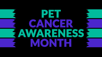 Pet Cancer Awareness Month text with side lines on a black background. Which is observed every year in November to celebrate and wish Pet Cancer Awareness Month.