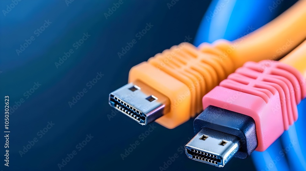 Poster Vibrant Closeup of Multicolored LED Lit Ethernet Network Cables Highlighting the Intricate Details and Technological Aspects of Network Infrastructure
