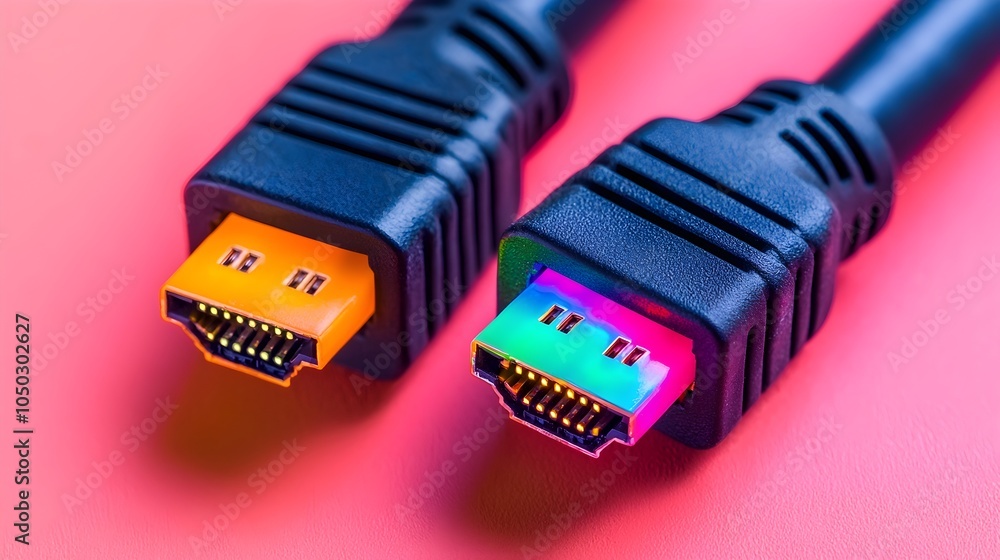 Poster Closeup view of illuminated RJ45 Ethernet cables with vibrant LED lighting highlighting the network connection points and digital technology features