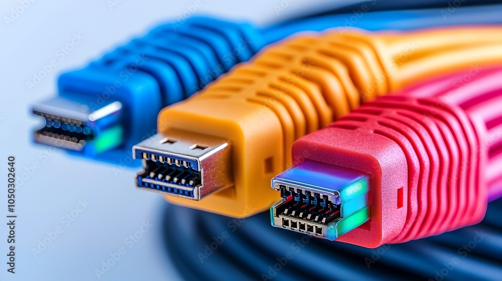 Poster Vibrant Ethernet Cable Connections Illuminated by Colorful LED Lights in a Close up Detailed View Emphasizing the Technology and Connectivity Features