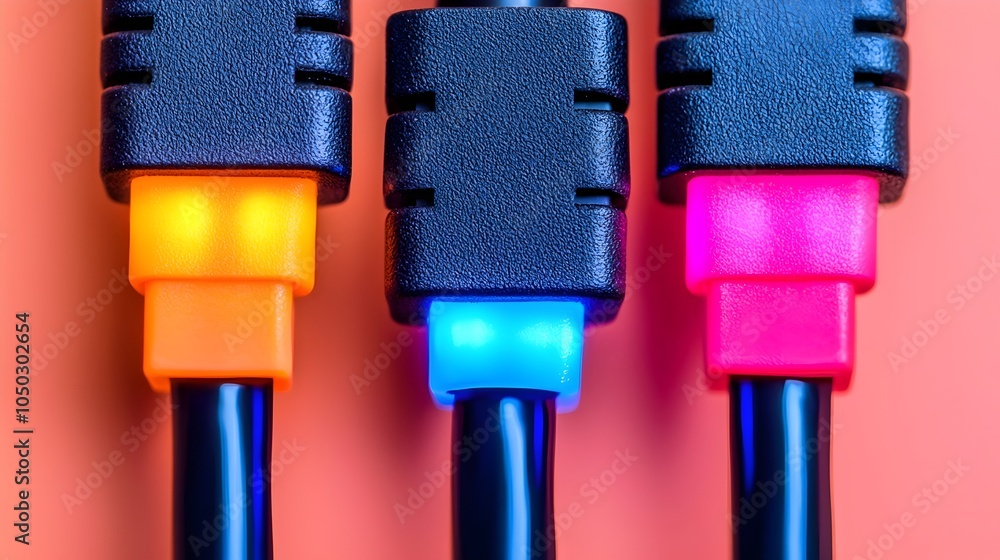 Poster close up view of colorful illuminated ethernet cables highlighting the intricate network connections
