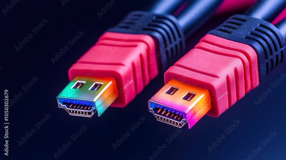 Poster closeup view of illuminated rj45 ethernet cables in vibrant colors highlighting the intricate detail