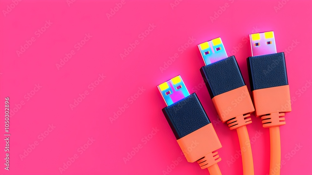 Poster Vibrant Ethernet Cables with Glowing RJ45 Connectors   Close up Technology Hardware Details Showcasing the Intricate Tech Components and Futuristic Connectivity Concepts