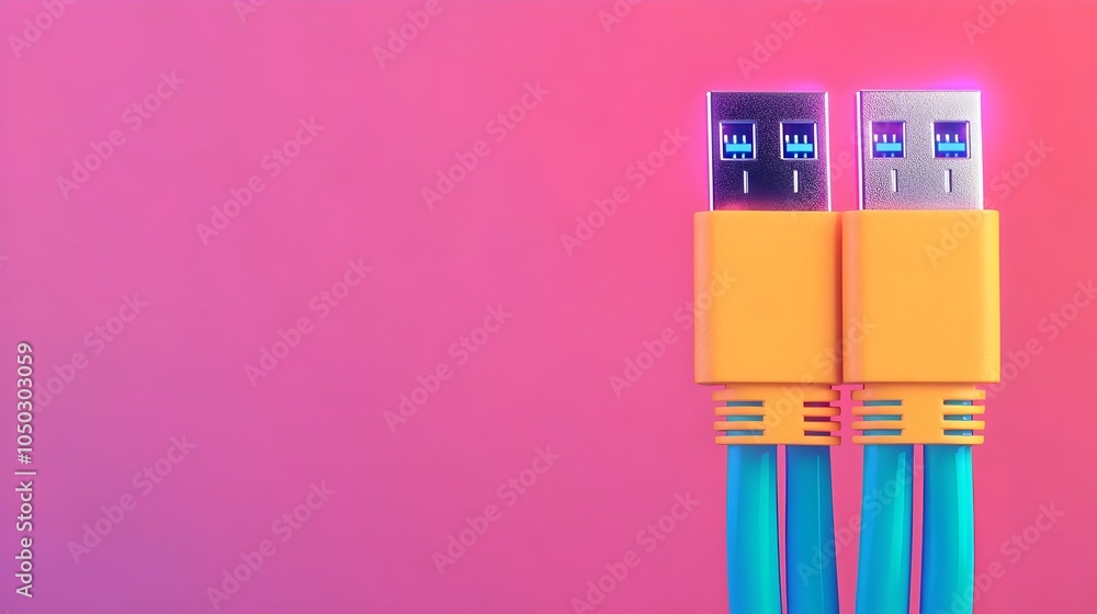 Poster Vibrant close up of multiple LED lit RJ45 Ethernet cables highlighting the sleek colorful design of modern data transmission and network connectivity technology