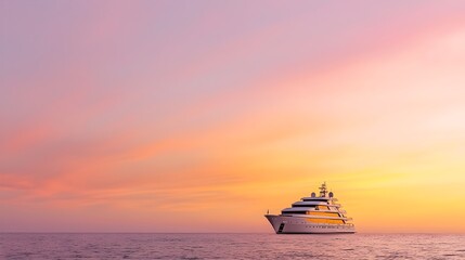 Obraz premium Luxury Yacht Experience - Crystal-Clear Coastline Opulent Cabins Mediterranean Sunset and Gourmet Cuisine Await You