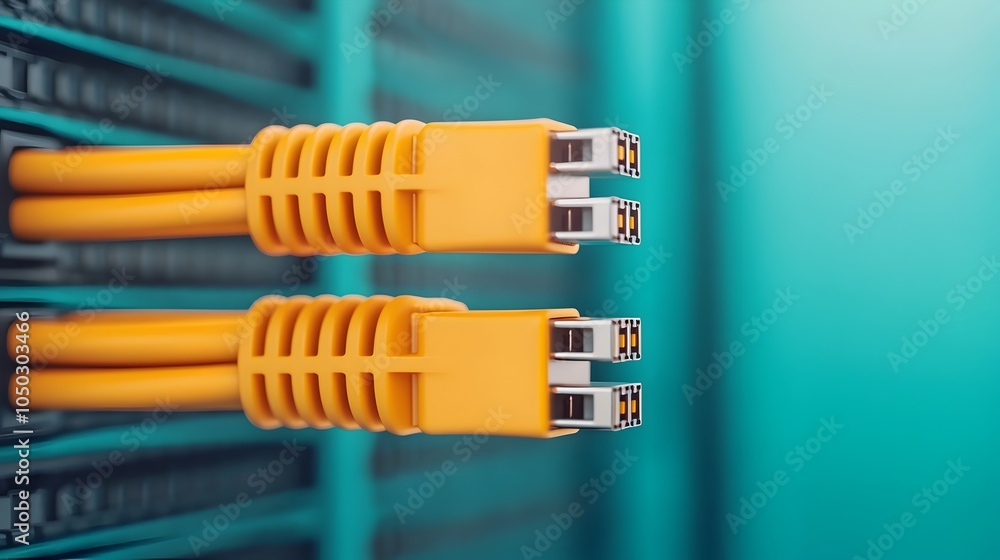 Leinwandbilder Close up view of a blue ethernet cable connected to a network server showcasing the technology and infrastructure that supports modern data communication and connectivity