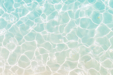 Fototapeta premium Beautiful tropical sea. Clear sea water on the beach. Overhead view. Background Material.
