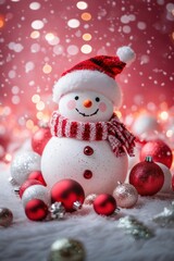 Fototapeta premium Cute snowman. Winter holiday theme.
