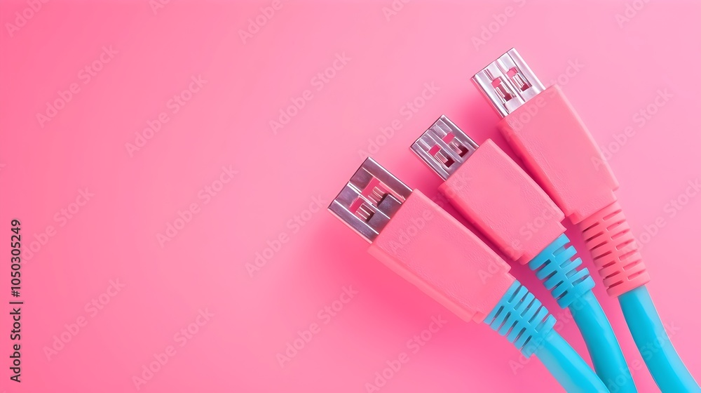 Leinwandbilder close up view of an rj45 network cable with vibrant glowing metallic connectors and fiber optics ill