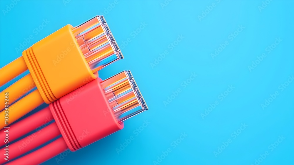 Leinwandbilder close up view of a vibrant glowing rj45 network cable with soft light reflecting off the metallic pi