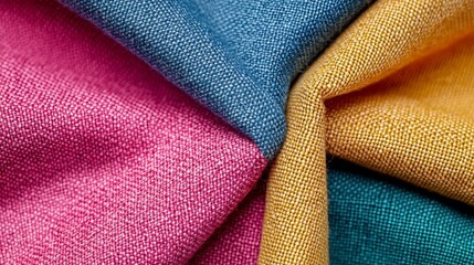 Fototapeta premium Colorful fabric textures showcasing blue, pink, yellow, and teal hues.