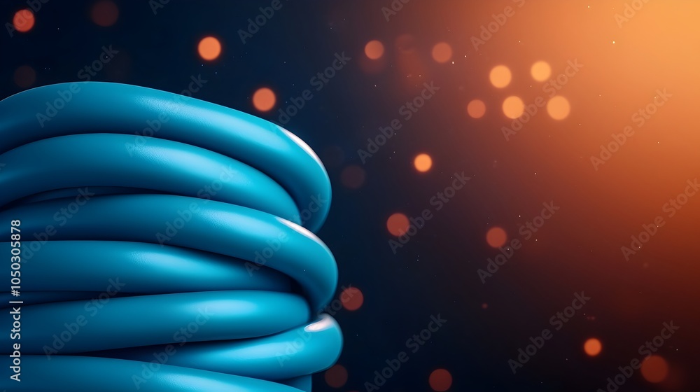 Poster Macro shot of glowing blue RJ45 Ethernet cables set against a vibrant digital backdrop with abstract data lines and network connections