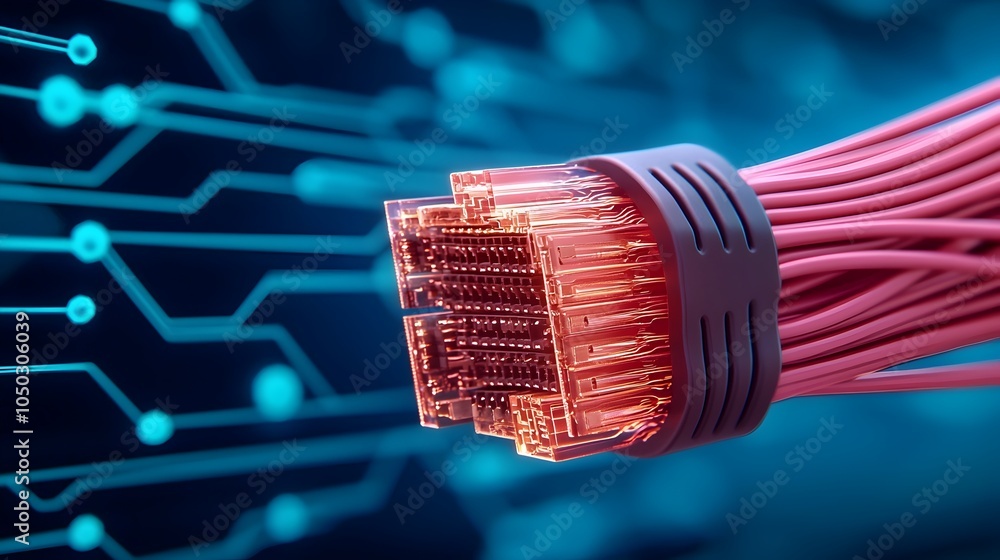 Aufkleber Glowing Blue Ethernet Cables on a High Tech Digital Background with Soft Neon Lights Reflecting off the Network Connections Showcasing the Sharp Focus on the Cable Ends