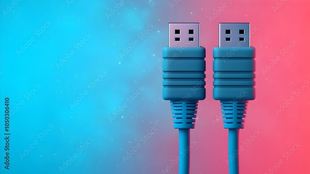 Poster Illuminated blue RJ45 Ethernet cables glowing and reflecting light on a tech inspired digital background symbolizing high speed internet connectivity and modern digital communication