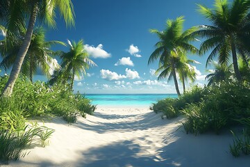 Fototapeta premium Palm-Lined Pathway to Turquoise Waters