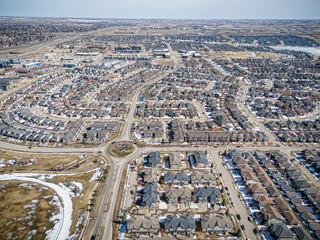 Aerial Drone View of Stonebridge Neighborhood in Saskatoon, Saskatchewan