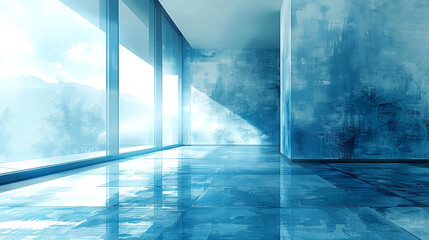 Obraz premium A serene blue interior bathed in natural light creating a tranquil atmosphere