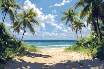 Palm Trees Framing Tropical Beach Path1