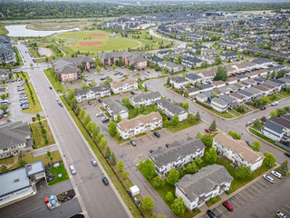 Aerial Drone View of Stonebridge Neighborhood in Saskatoon, Saskatchewan