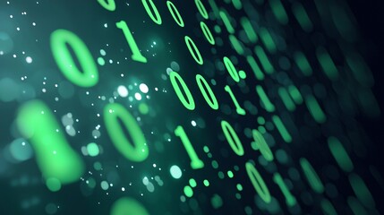 Futuristic Cyberpunk Digital Art with Matrix Binary Code - High-Tech Visual Effects in Green on Dark Background