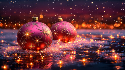 Holiday decorations. Festive Christmas decorations in vibrant colors, New Year celebrations