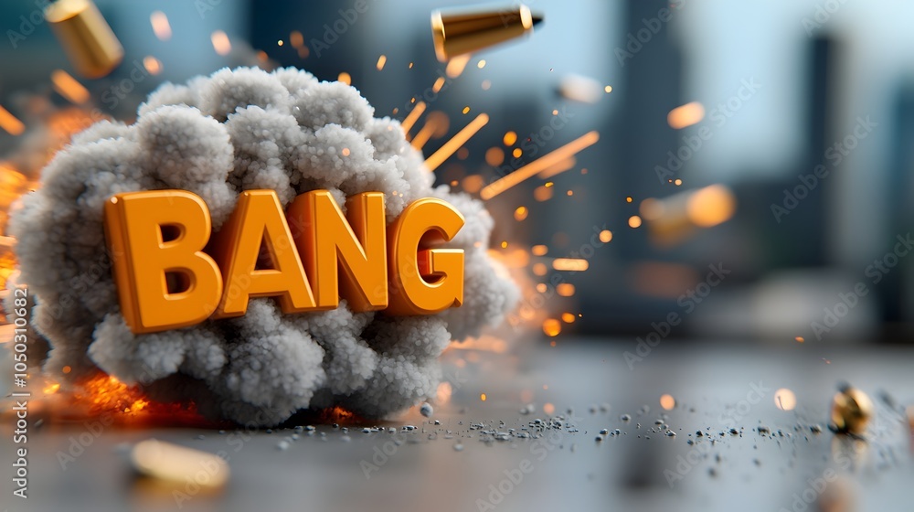 Poster Captivating 3D Bold Text in Explosive Comic Style with Dynamic Motion Lines Bright Colors and Fiery Sparks Creating a Powerful and Dramatic Visual Impact