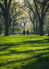 Obraz premium Grassland and woods under the blue sky and white clouds