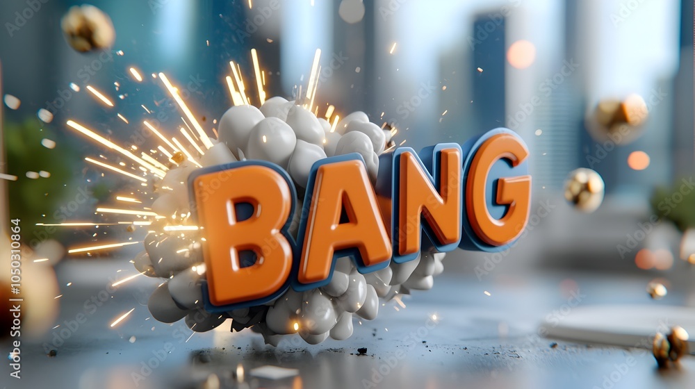 Leinwandbilder dramatic and energetic 3d comic book style text explosion with vibrant bursts of color fiery sparks 