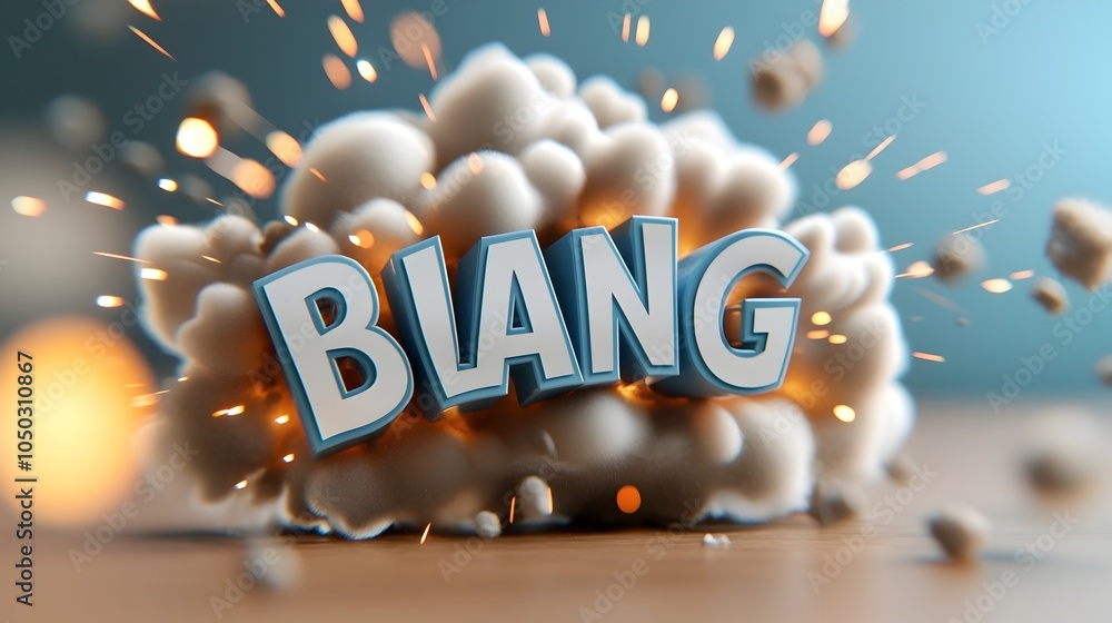 Poster striking and dynamic digital artwork featuring bold 3d text in comic book style surrounded by a powe