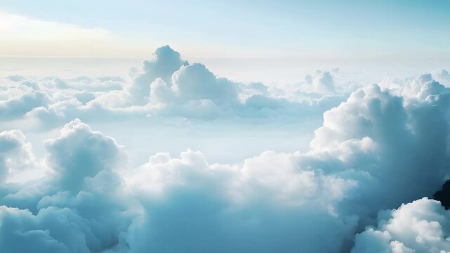 Fluffy cumulus clouds drift across a vast blue sky, painting a breathtaking cloudscape