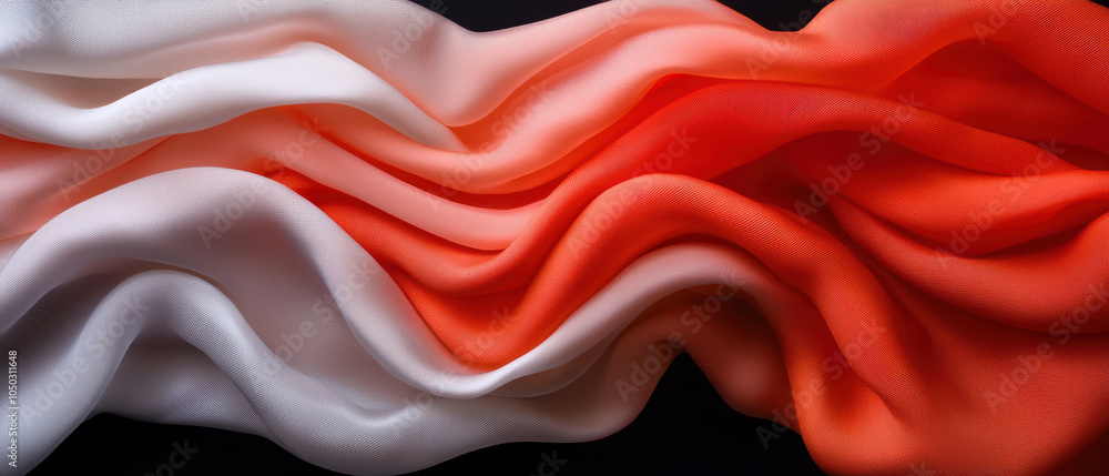 Poster soft and flowing fabric textures in vibrant orange and white create dynamic visual contrast. interpl