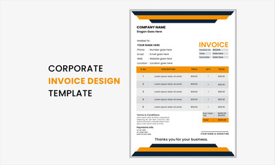 Business invoice template design. Minimal creative corporate business invoice template. Invoice for your business print ready invoice vector template design.