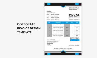 Business invoice template design. Minimal creative corporate business invoice template. Invoice for your business print ready invoice vector template design.