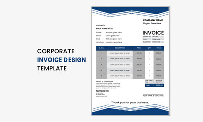 Business invoice template design. Minimal creative corporate business invoice template. Invoice for your business print ready invoice vector template design.